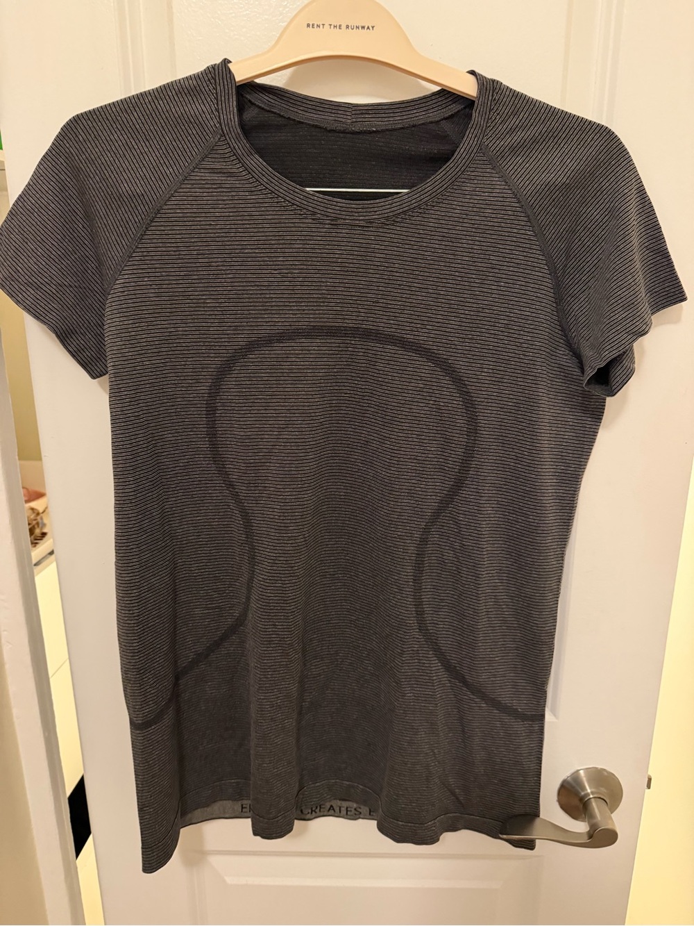 Lululemon Swiftly Tech Tee in Hip Length Dark Gray Stripe